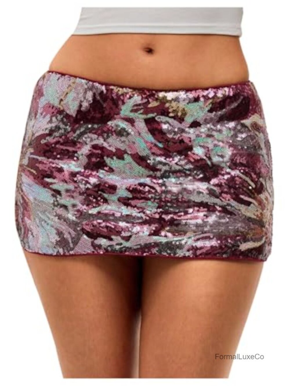 Sparkly Sequin Bodycon Mini Skirt Low Rise Beaded Glitter Party Skirt